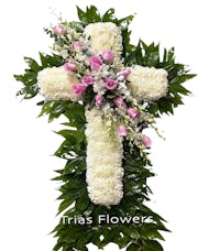 Funeral Cross - Pink Roses & White Orchids