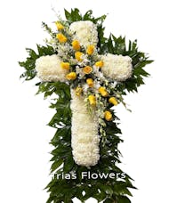 Funeral Cross - Yellow Roses & White Orchids