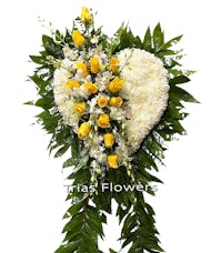 Funeral Heart - Yellow Roses & White Orchids
