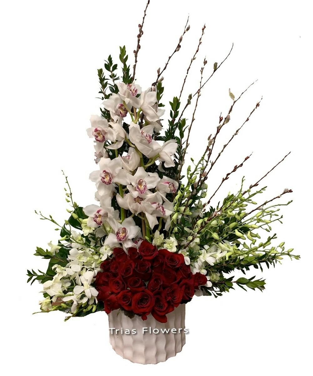 Roses & Orchids Arrangement Miami Florida Sameday Delivery by Trias
