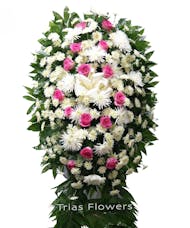 Funeral Spray -  White with Pink Roses