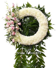 Funeral Wreath - Pink Roses & White Orchids