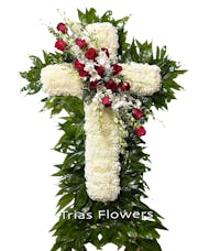 Funeral Cross - Red Roses & White Orchids