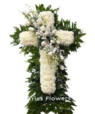 Funeral Cross - White Roses & White Orchids